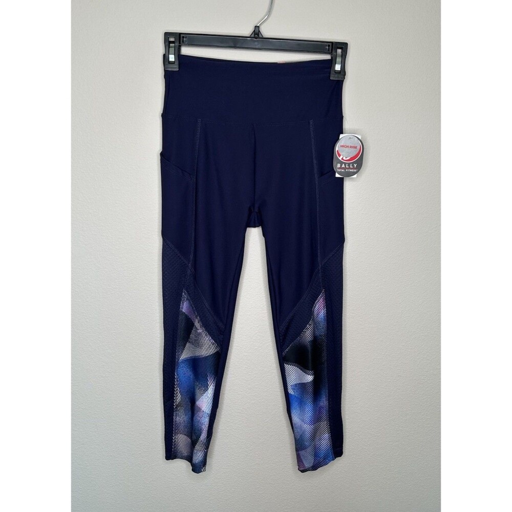 NWT Bally Total Fitness High Rise Navy Blue Capri Active Leggings w Pockets Med